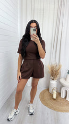 Basic Jersey T-Shirt and Shorts Co-Ord - BROWN