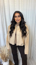 Suede Baggy Sleeve Lapel Bomber Jacket - BEIGE