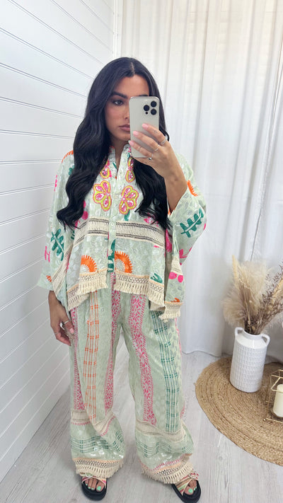 Metallic Tassel Boho Top and Trousers Co-Ord