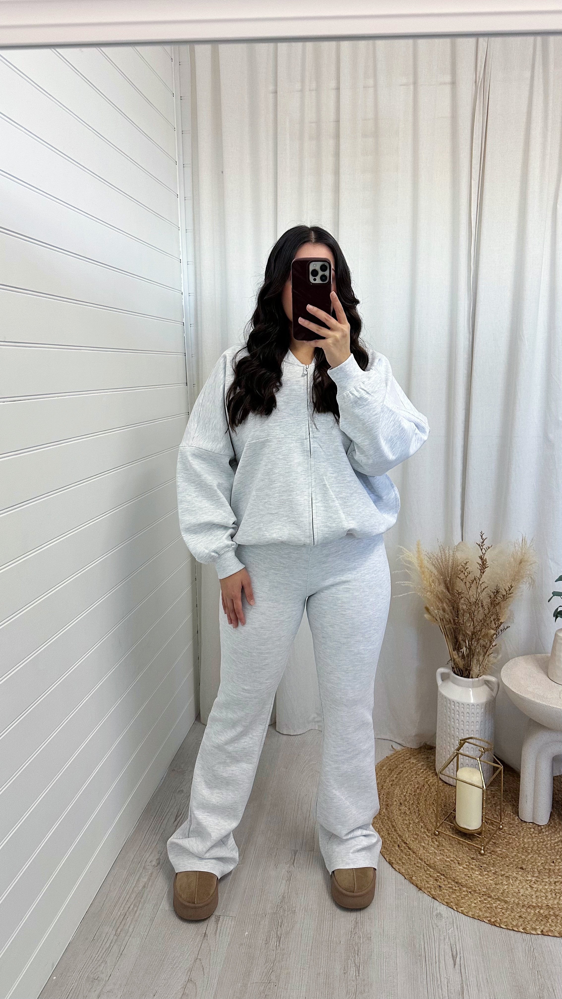 Bomber Jacket and Flare Joggers Co-Ord - LIGHT GREY