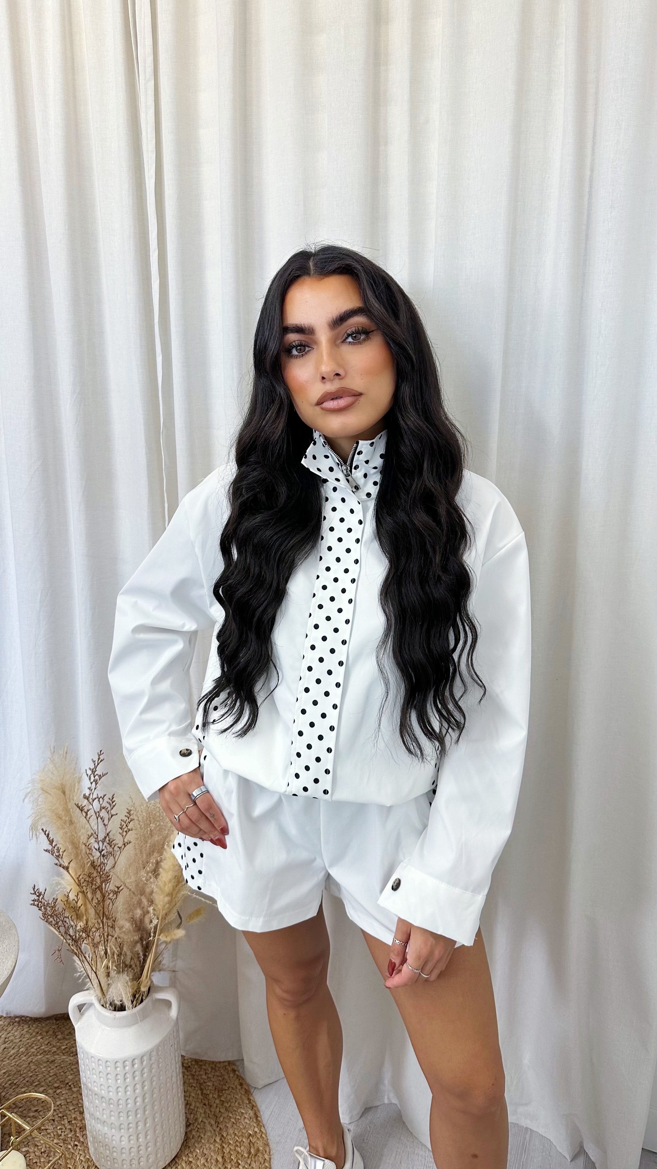 Polka Dot Windbreaker Co-Ord - WHITE