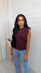Tulle Sleeve Vest Top - WINE