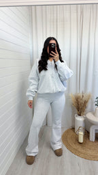 Bomber Jacket and Flare Joggers Co-Ord - LIGHT GREY