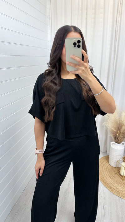 Cropped Loose Fit Top and Trousers Co-Ord - BLACK