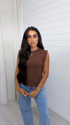 Cap Sleeve Soft Cotton T-Shirt - BROWN