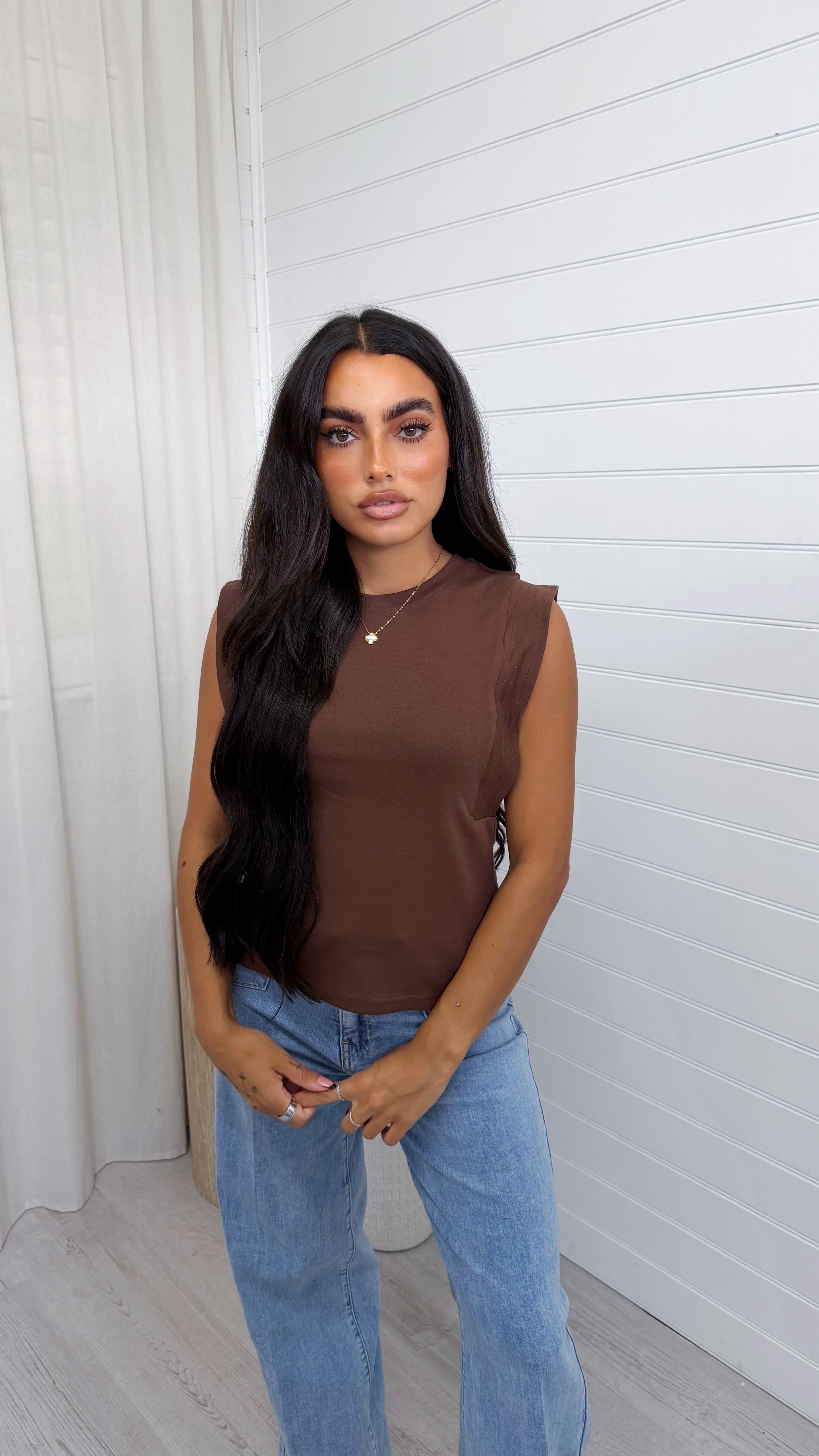 Cap Sleeve Soft Cotton T-Shirt - BROWN