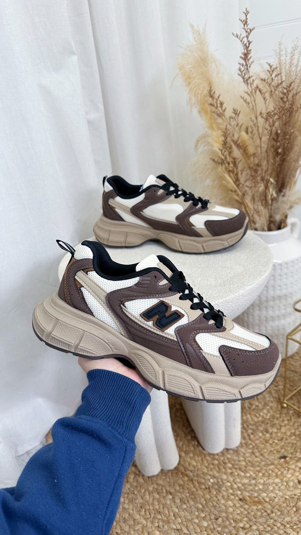 Chunky Sole Mesh Trainers - BROWN/TAUPE