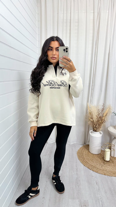'Bad Blood' Embroidered Slogan Collared Sweatshirt - CREAM