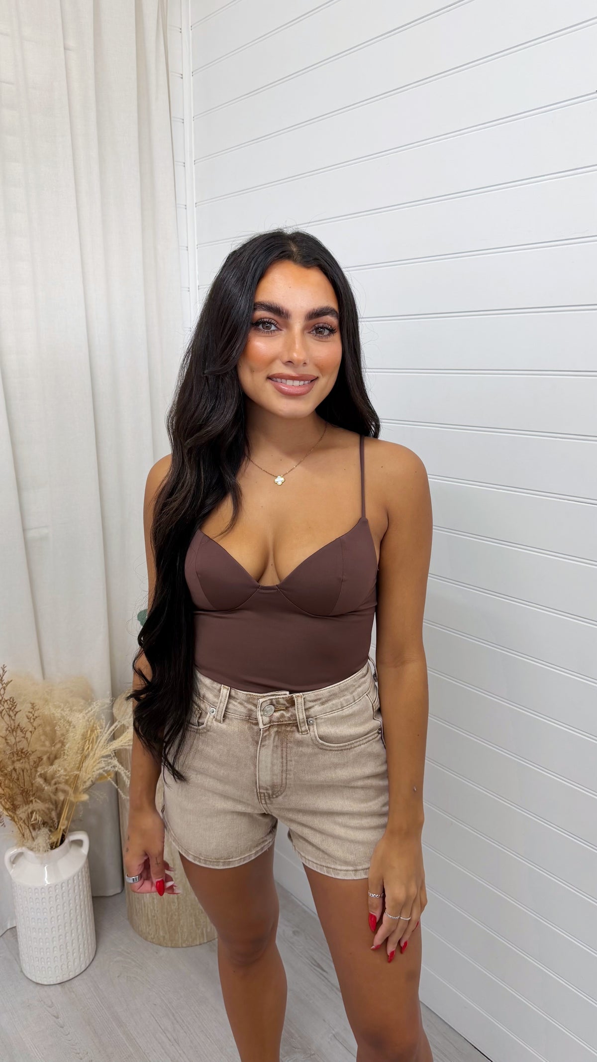 Sculpted Strappy Tank Top - BROWN