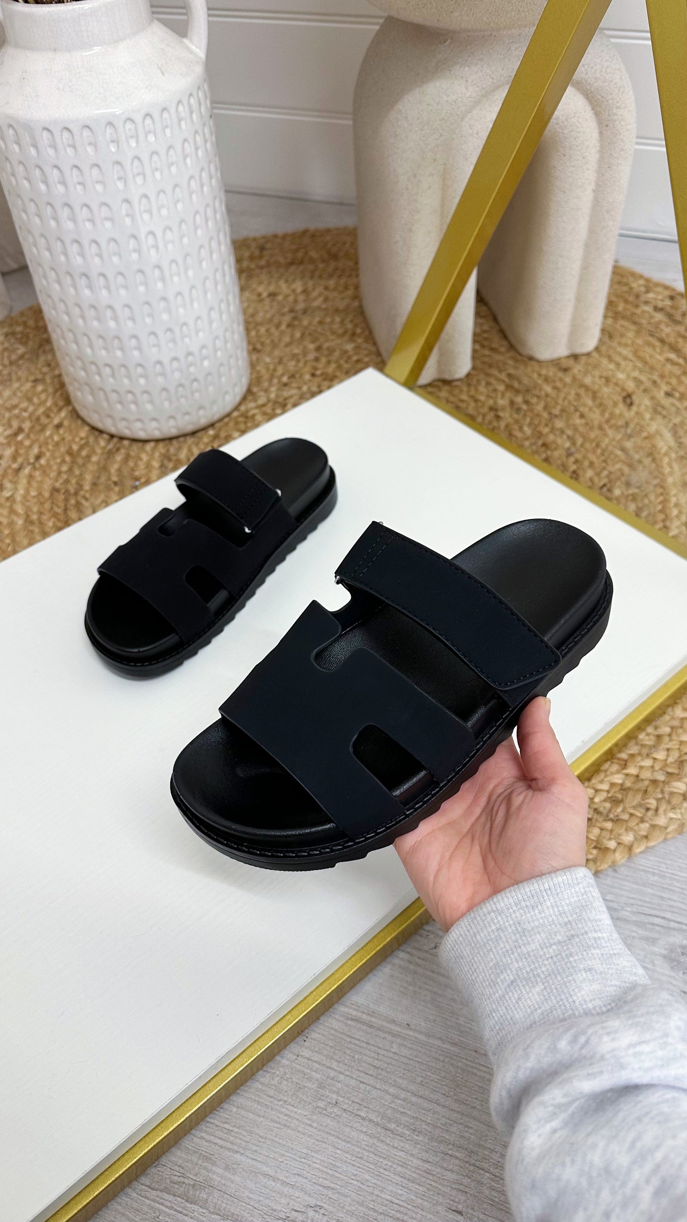 Inspired Chunky Sole Sandals - BLACK