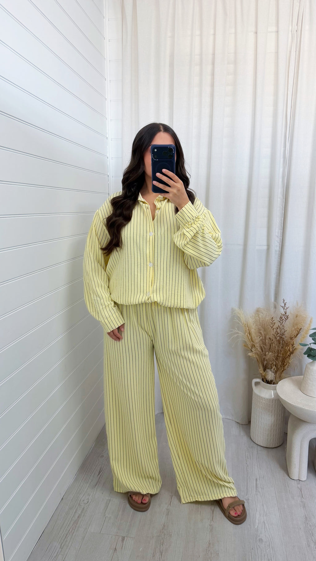 Oversized Pinstripe Shirt and Trousers Co-Ord - LEMON