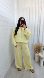 Oversized Pinstripe Shirt and Trousers Co-Ord - LEMON