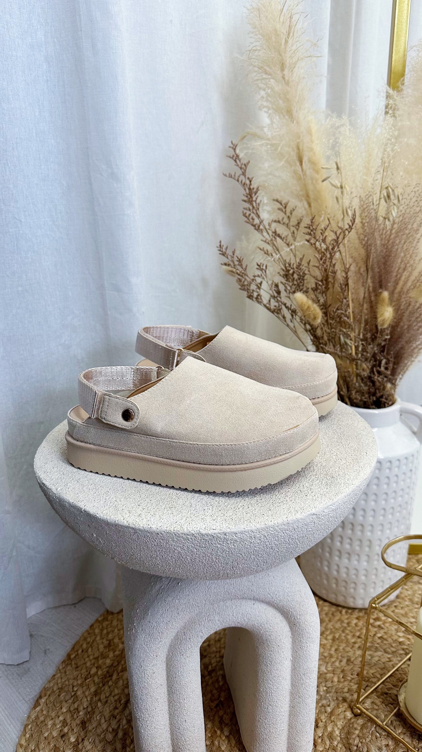 Platform Suede Clogs - BEIGE