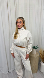 Funnel Neck Crop Jacket and Joggers Tracksuit - OAT MARL