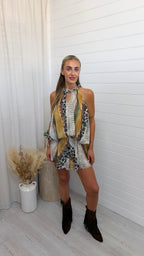 Rope Collar Reptile Print Playsuit - MUSTARD