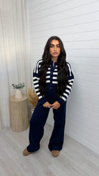 Stripe Knitted Cardigan and Trousers Co-Ord - NAVY