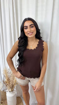 Scalloped Edged Knitted Vest - BROWN