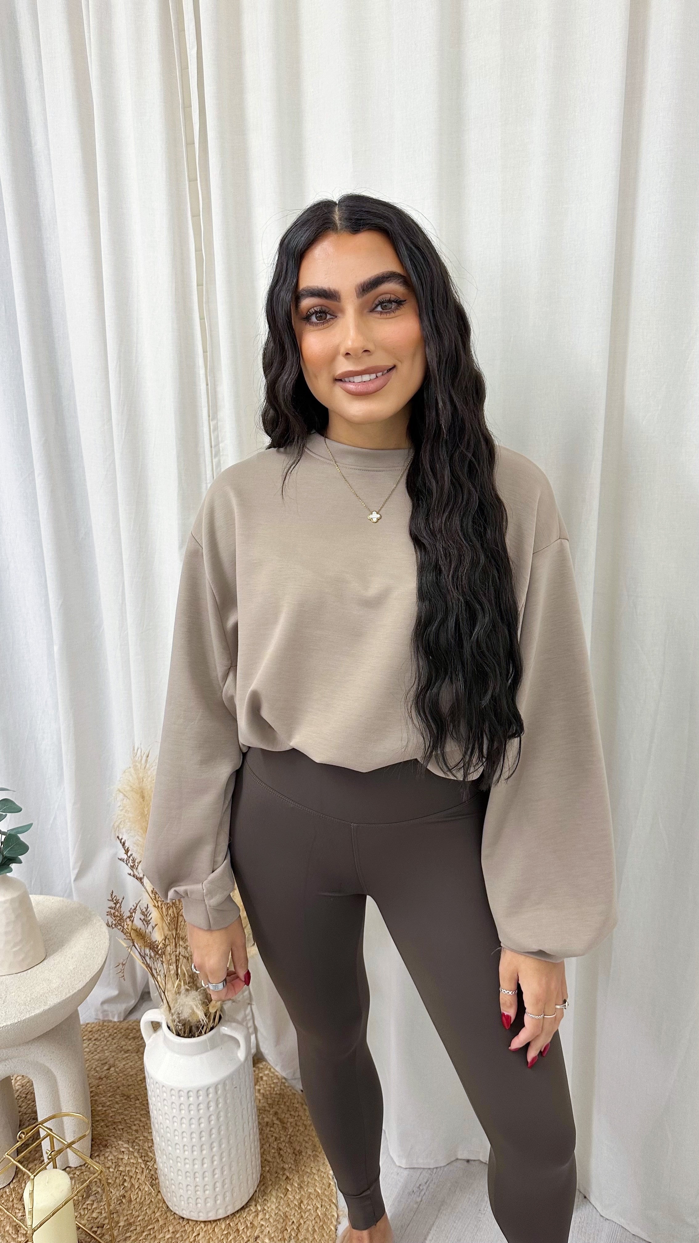 Cropped Long Sleeve Sweatshirt - MOCHA