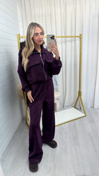 Front Pocket Jacket and Joggers Co-Ord - BERRY