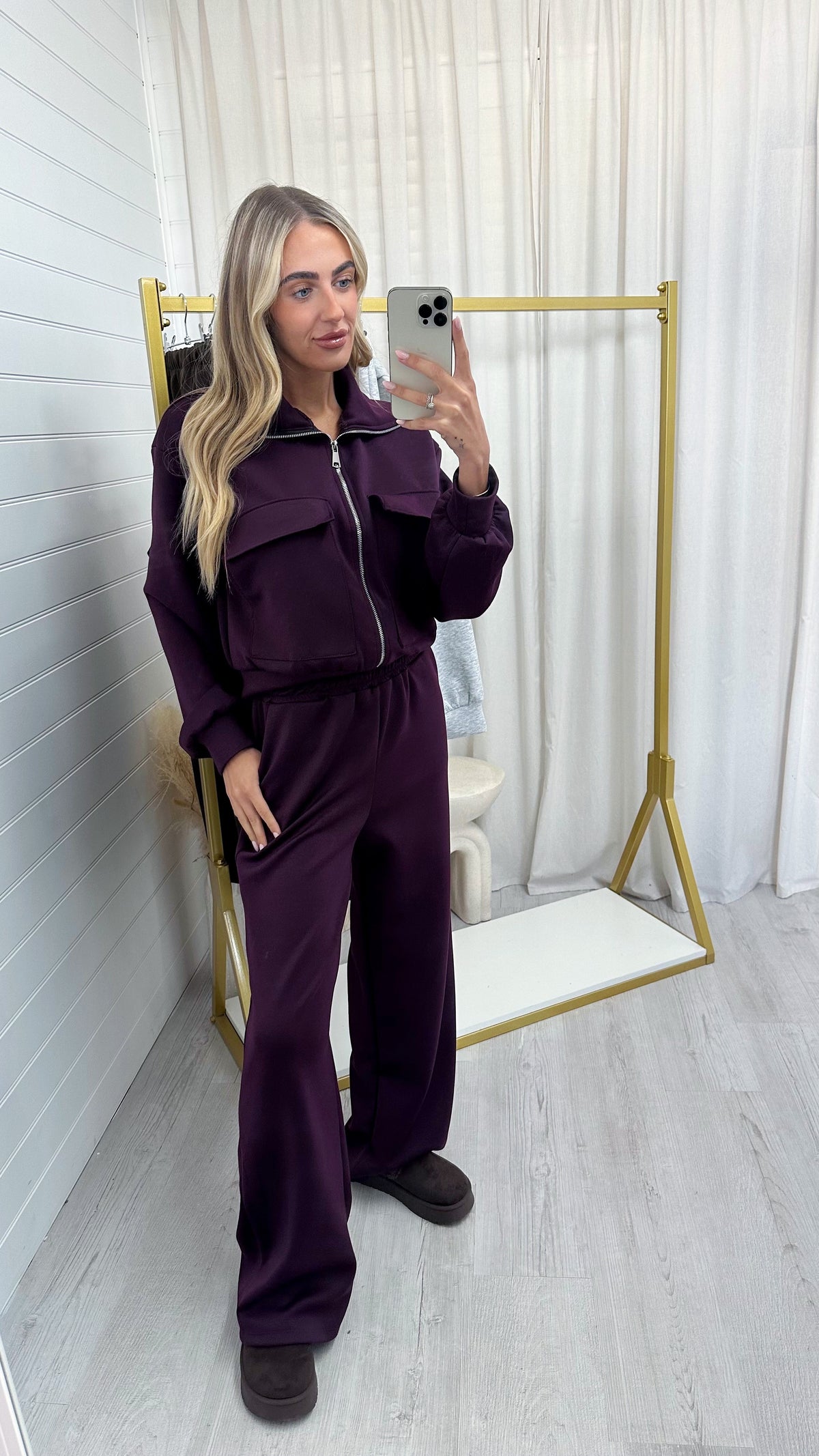 Front Pocket Jacket and Joggers Co-Ord - BERRY