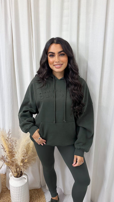 Embossed Stylist Oversized Hoodie - KHAKI