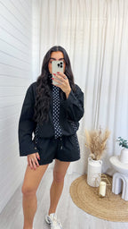 Polka Dot Windbreaker Co-Ord - BLACK
