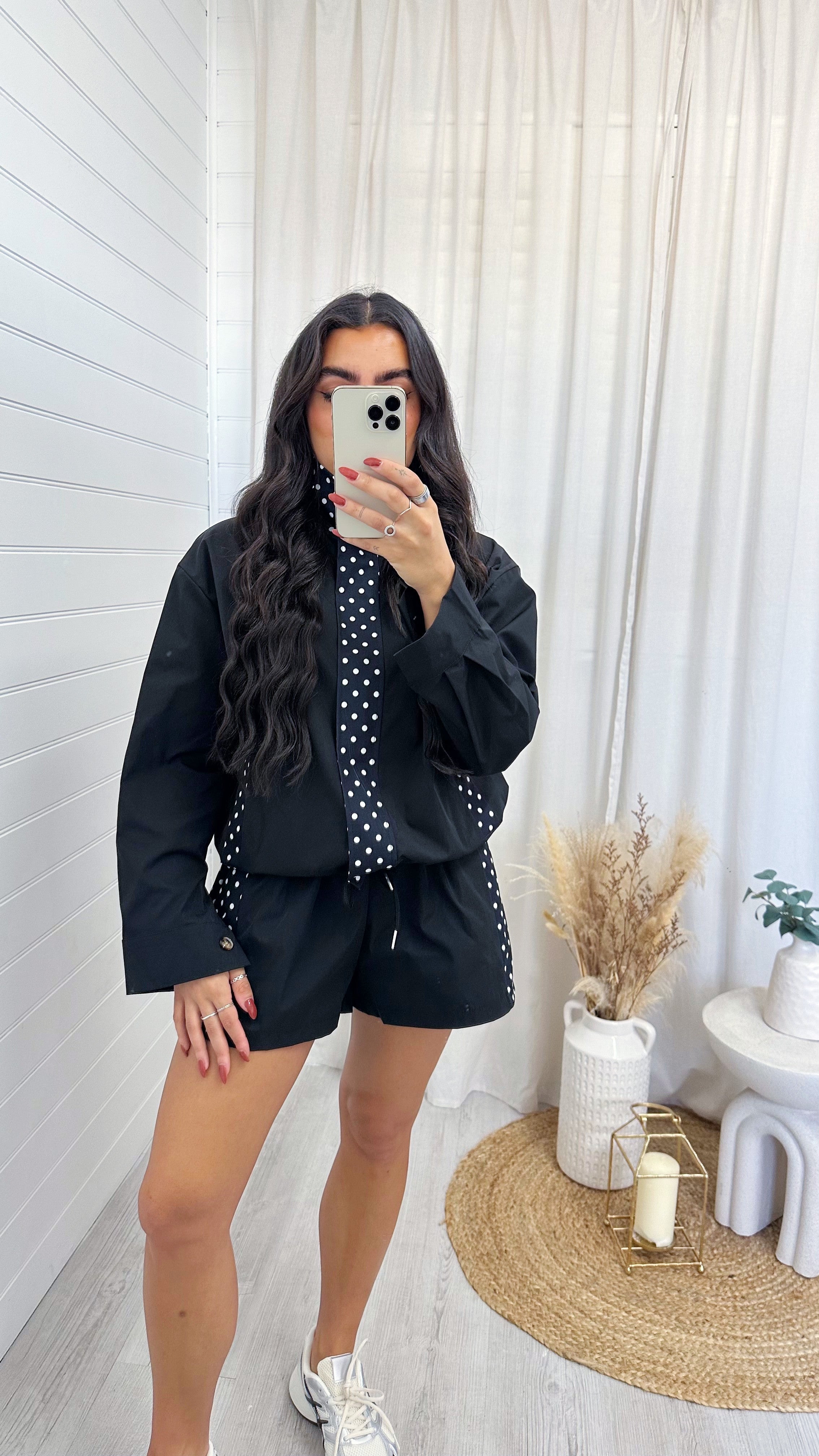 Polka Dot Windbreaker Co-Ord - BLACK
