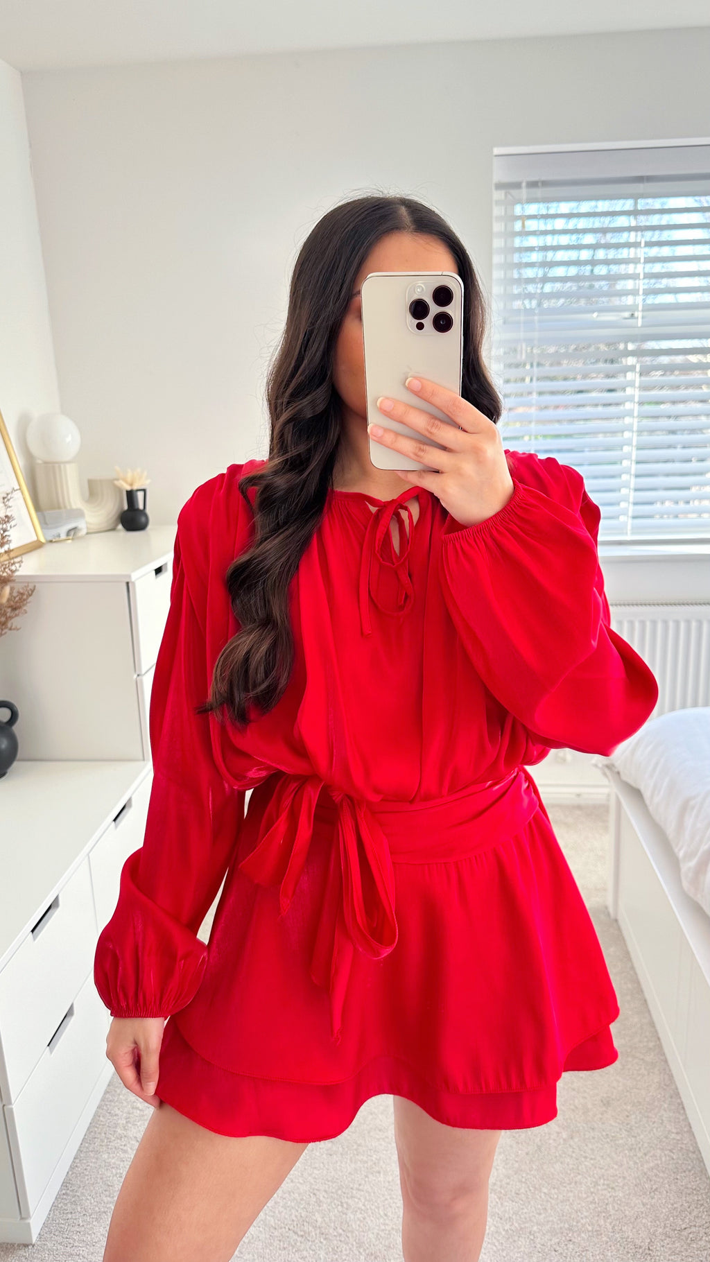 Chiffon Shoulder Padded Dress - RED