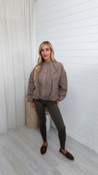Pleated Shoulder Bomber Jacket - MOCHA