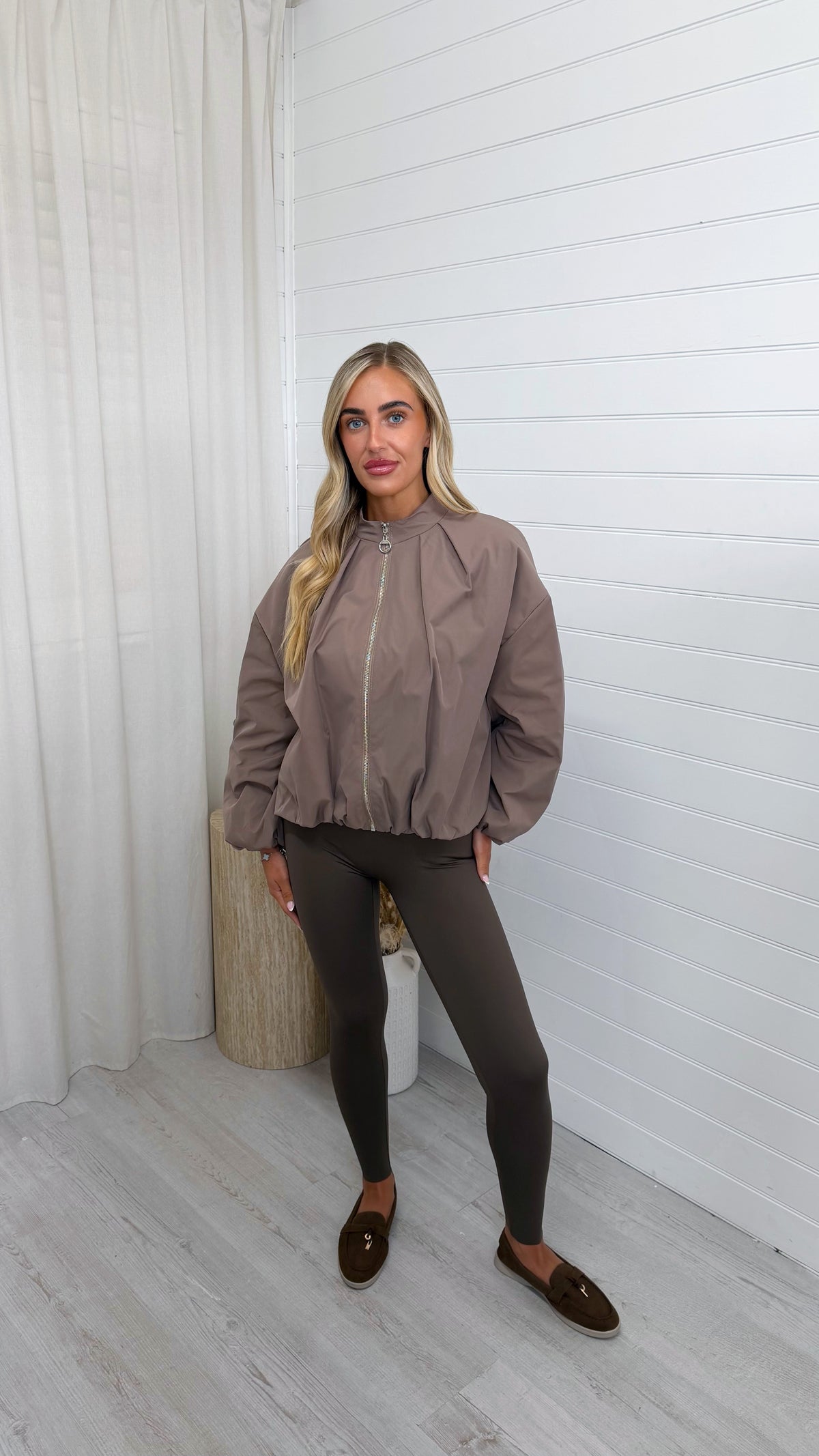 Pleated Shoulder Bomber Jacket - MOCHA