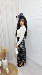 Polka Dot Satin Midi Skirt - BLACK
