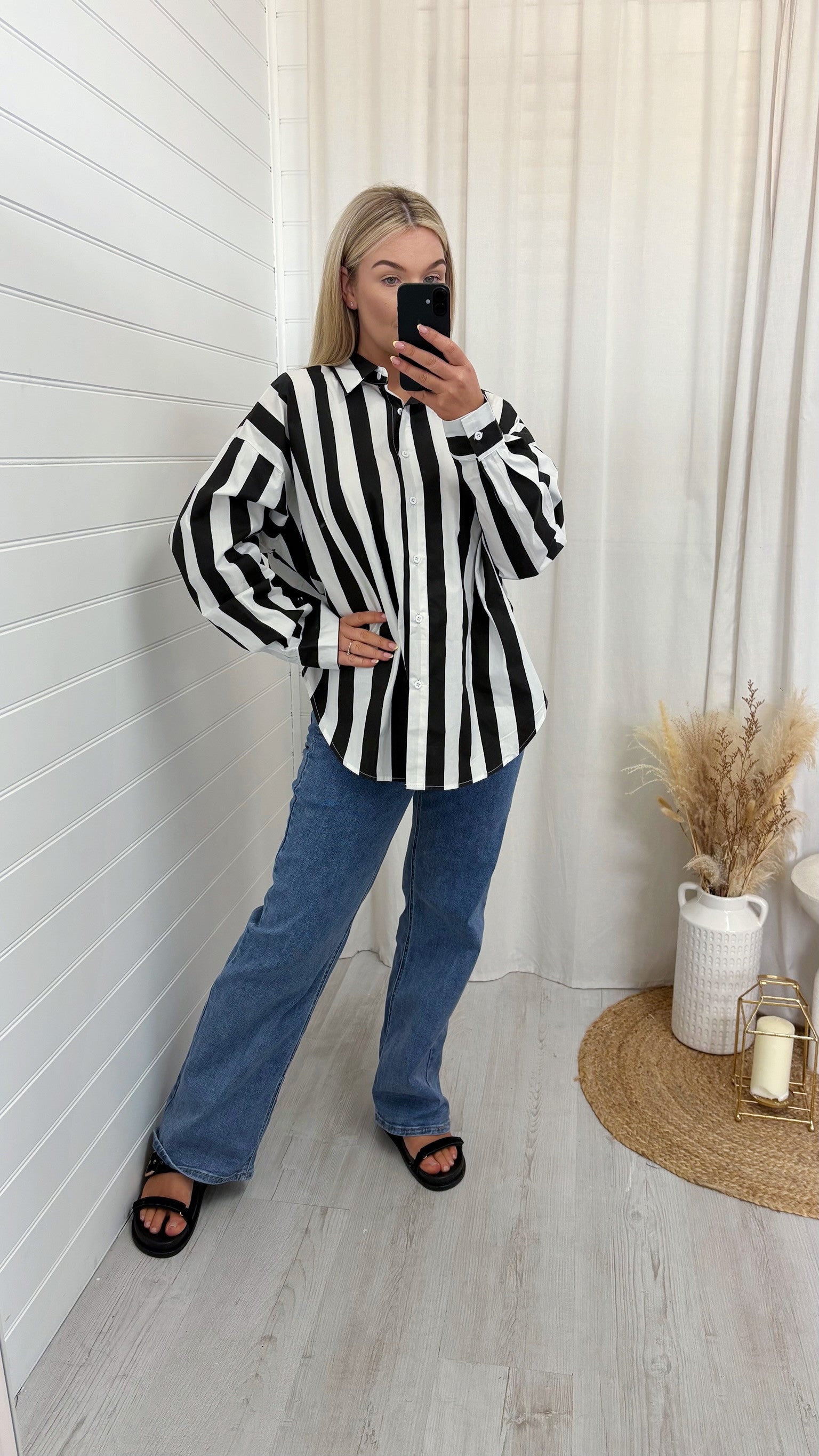 Chunky Stripe Oversized Shirt - BLACK/WHITE