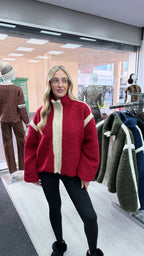 White Trim Fleece Jacket - RED