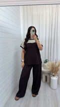 Metallic Mesh T-Shirt and Trouser Co-Ord - DARK BROWN