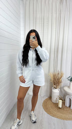 Cropped Jacket and Shorts Co-Ord - LIGHT GREY