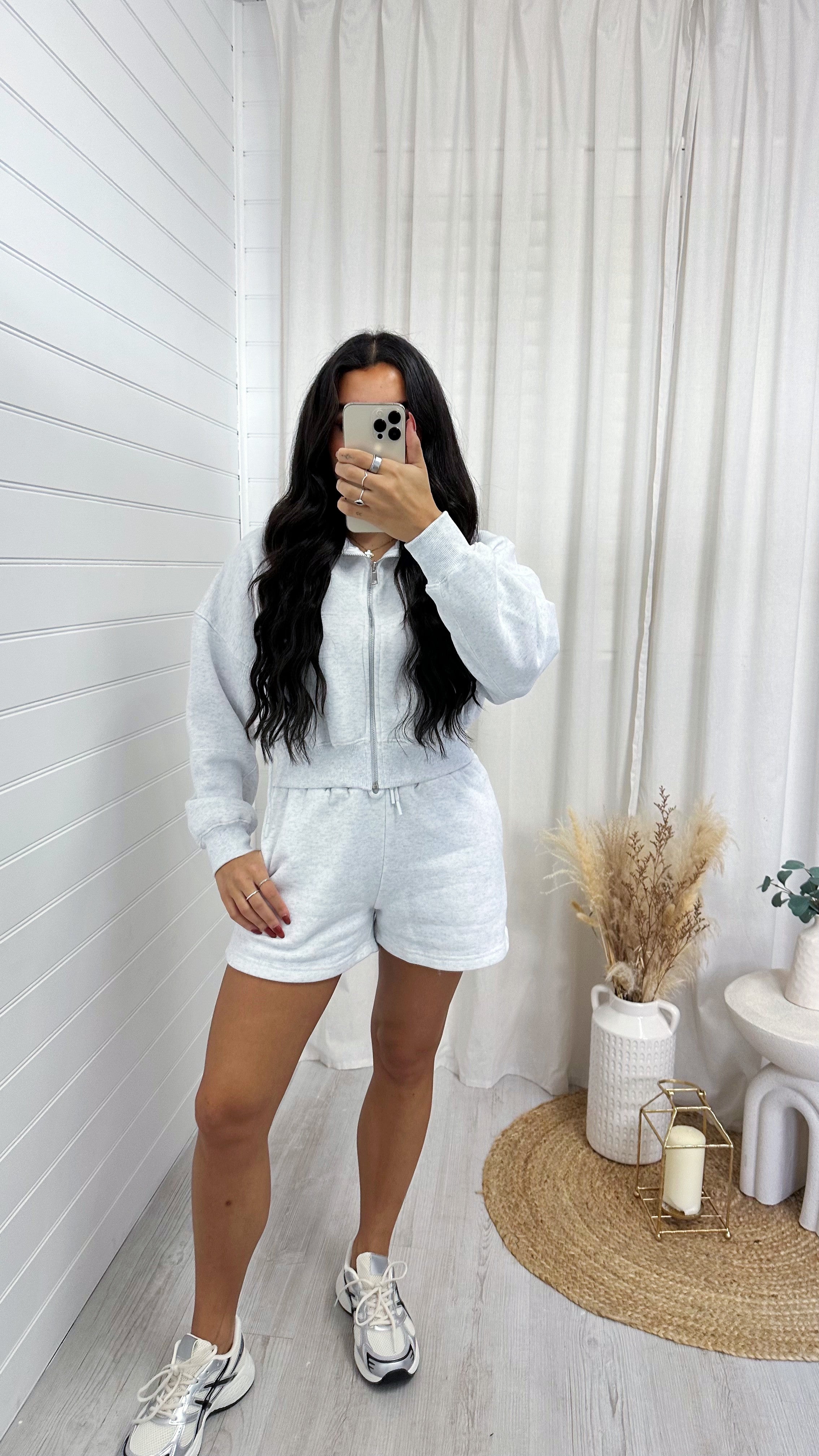 Cropped Jacket and Shorts Co-Ord - LIGHT GREY