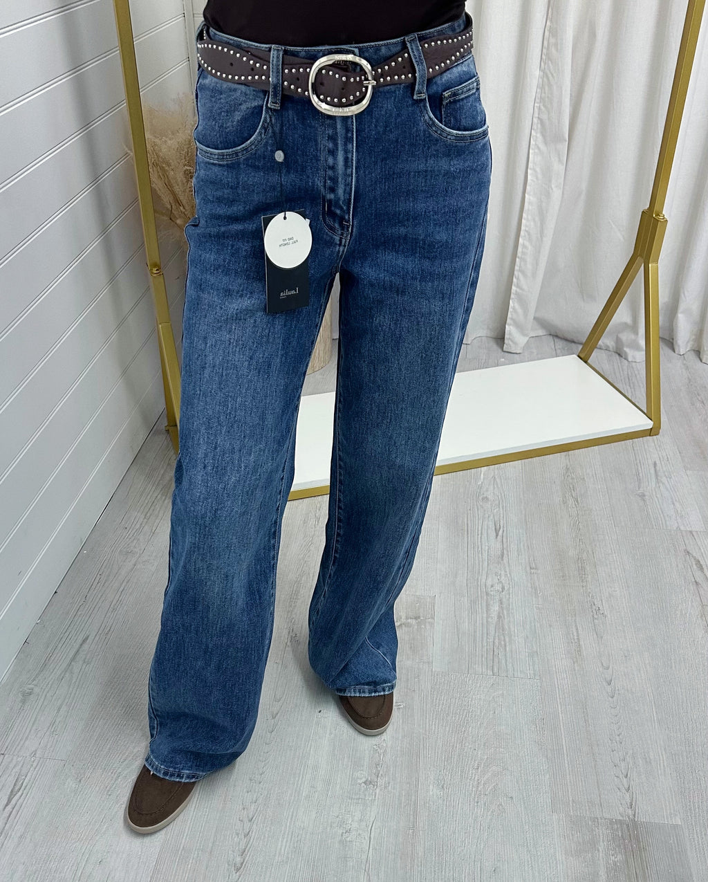 Straight-leg Brown Belt Jeans - DARK DENIM