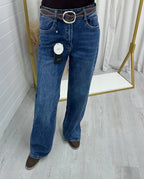 Straight-leg Brown Belt Jeans - DARK DENIM