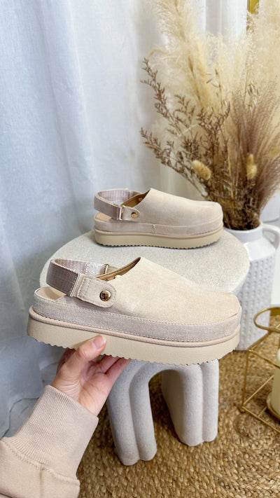 Platform Suede Clogs - BEIGE