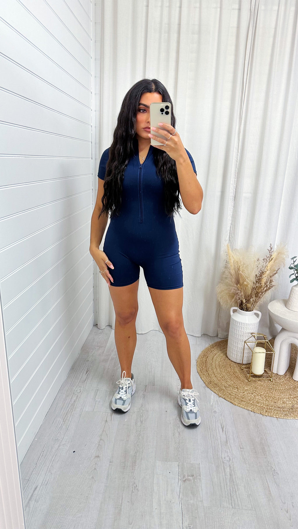 Short Sleeve Zip Up Unitard - NAVY