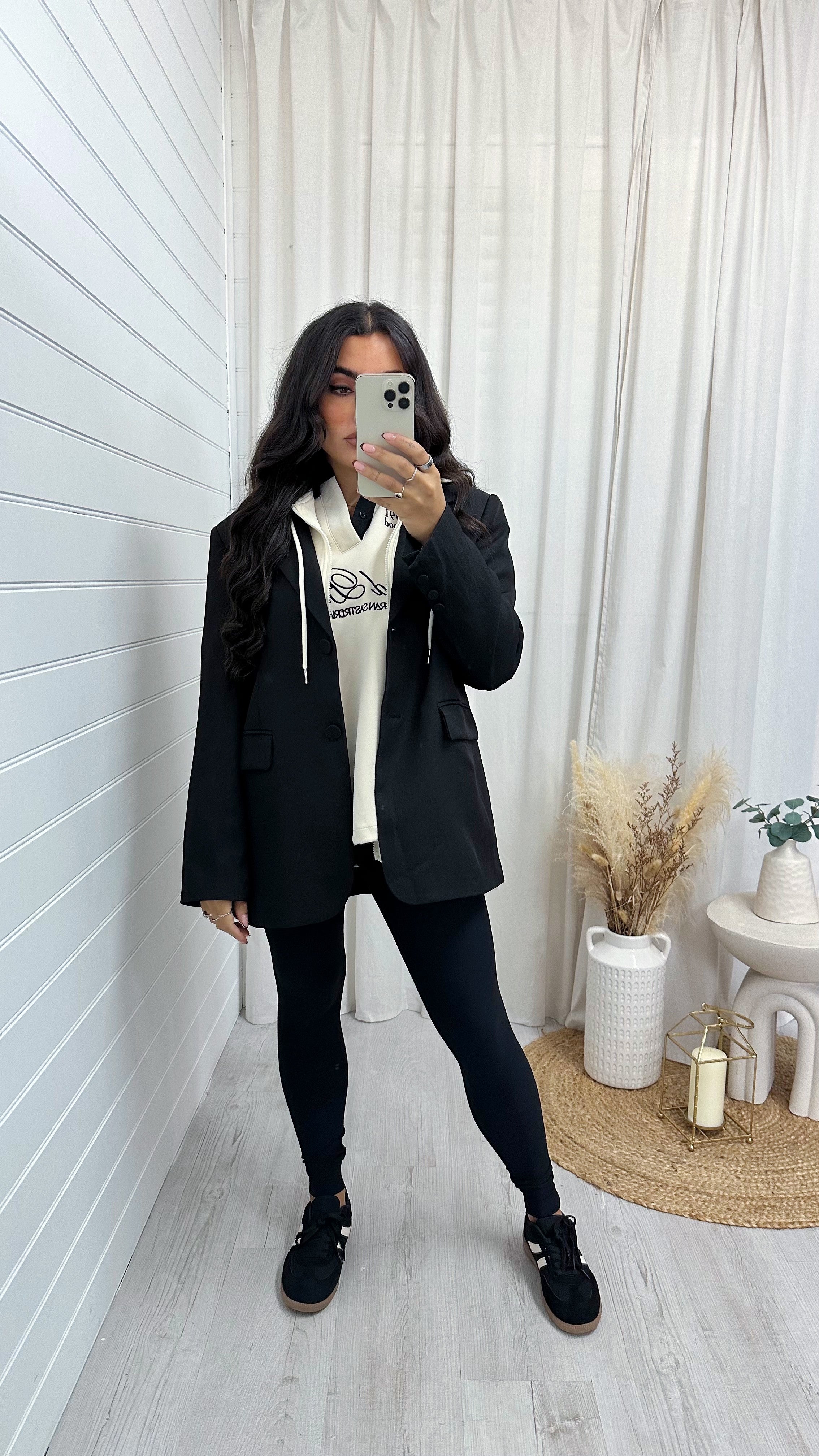 Tailored Insert Hooded Blazer - BLACK/CREAM