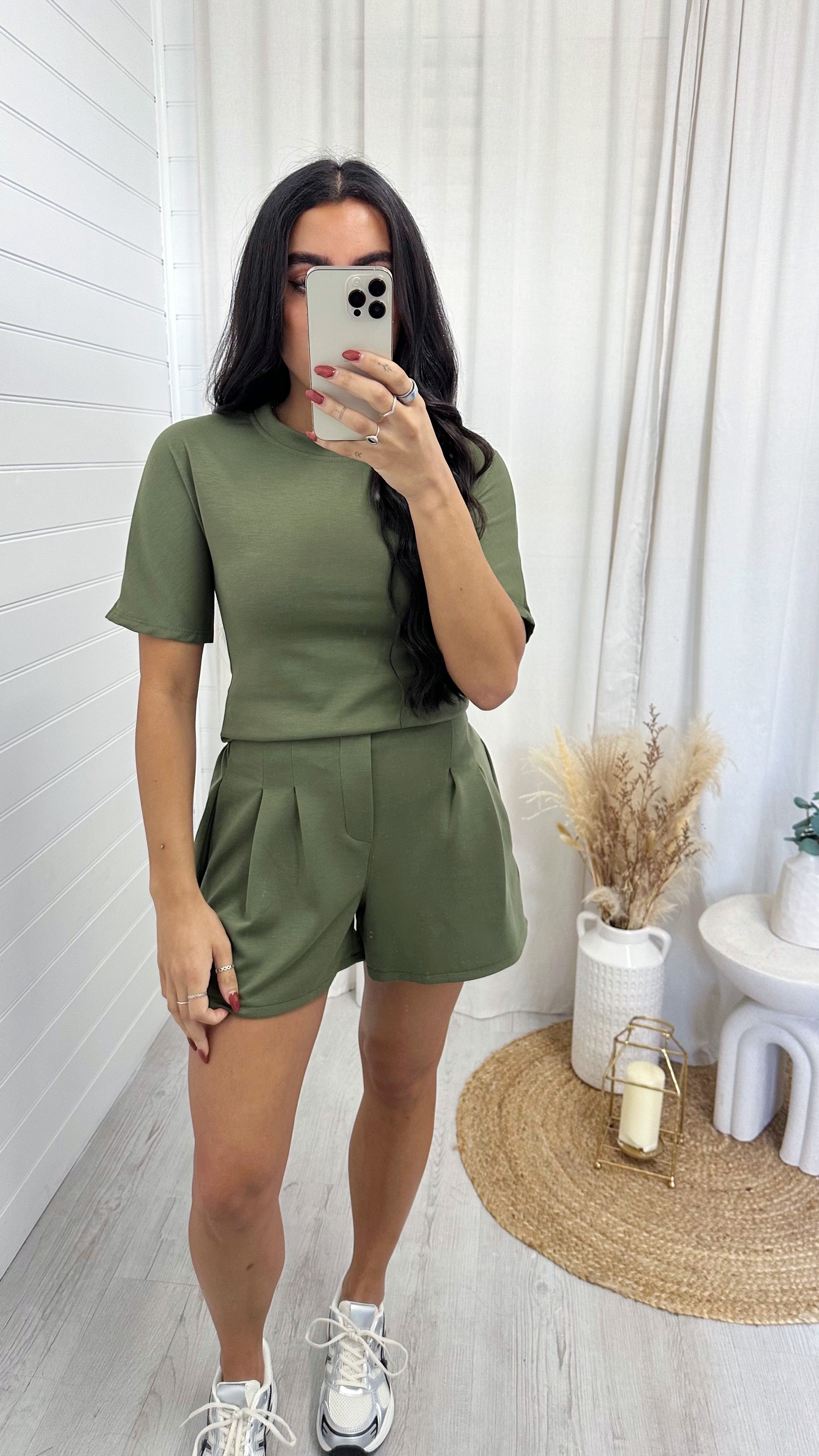 Basic Jersey T-Shirt and Shorts Co-Ord - KHAKI