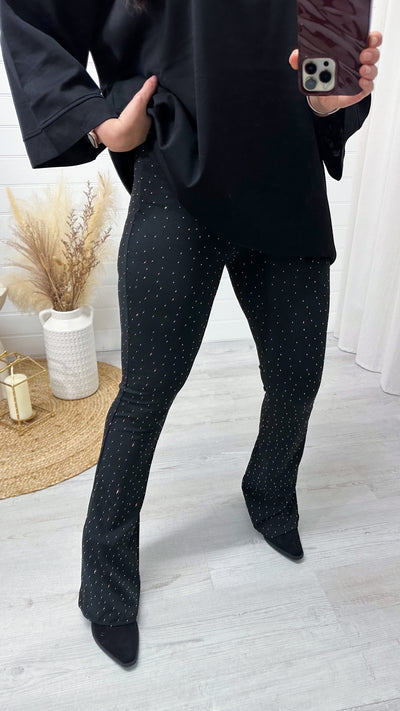 Stretchy Rhinestone Flares - BLACK