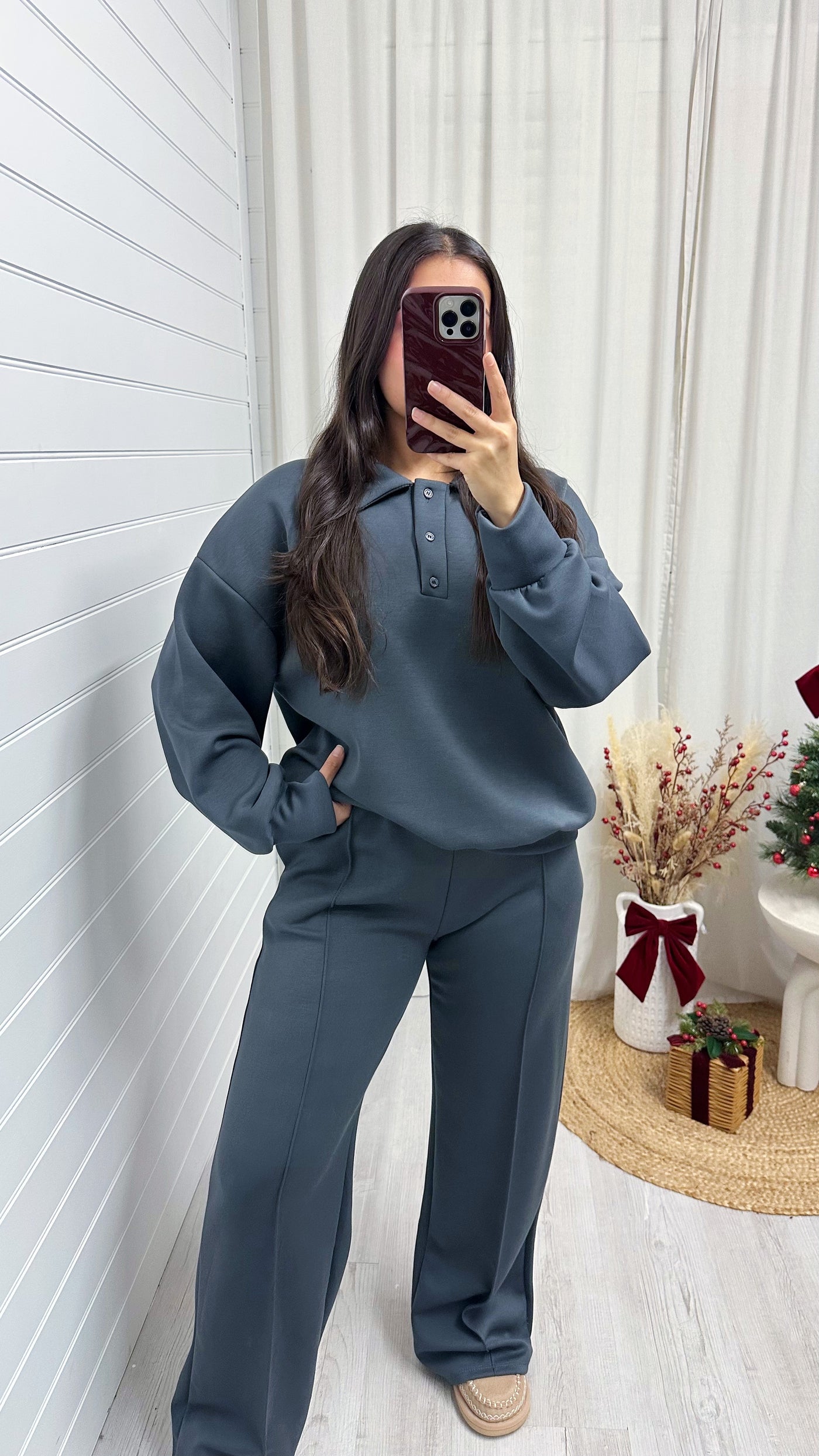 Collared Sweatshirt and Seam Front Joggers Co-Ord - CHARCOAL