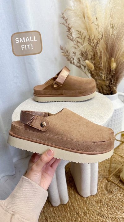 Platform Suede Clogs - TAN