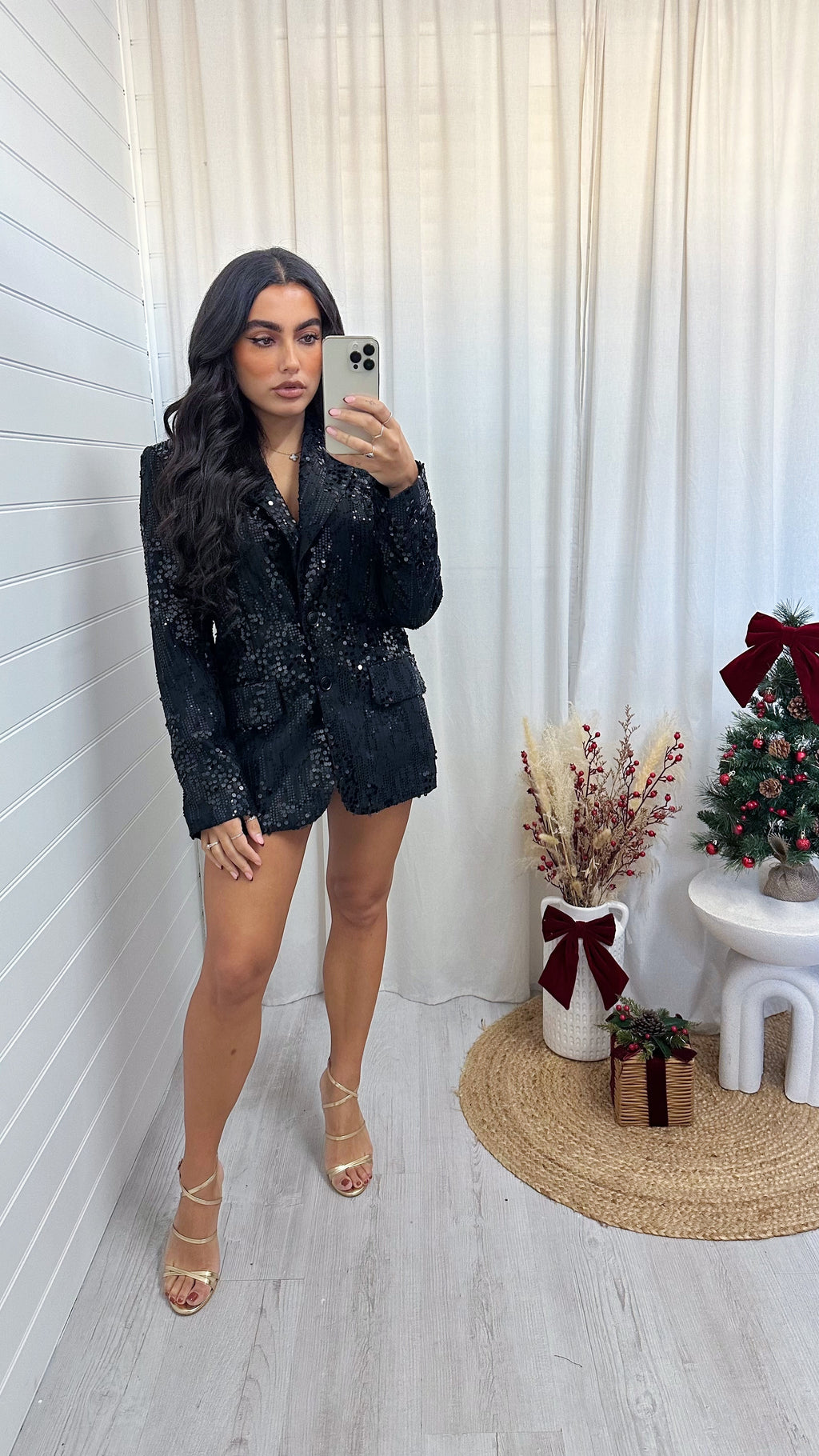 Sequin Embellished Tailored Blazer - BLACK