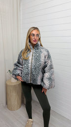Deer Print Puffer Jacket - KHAKI
