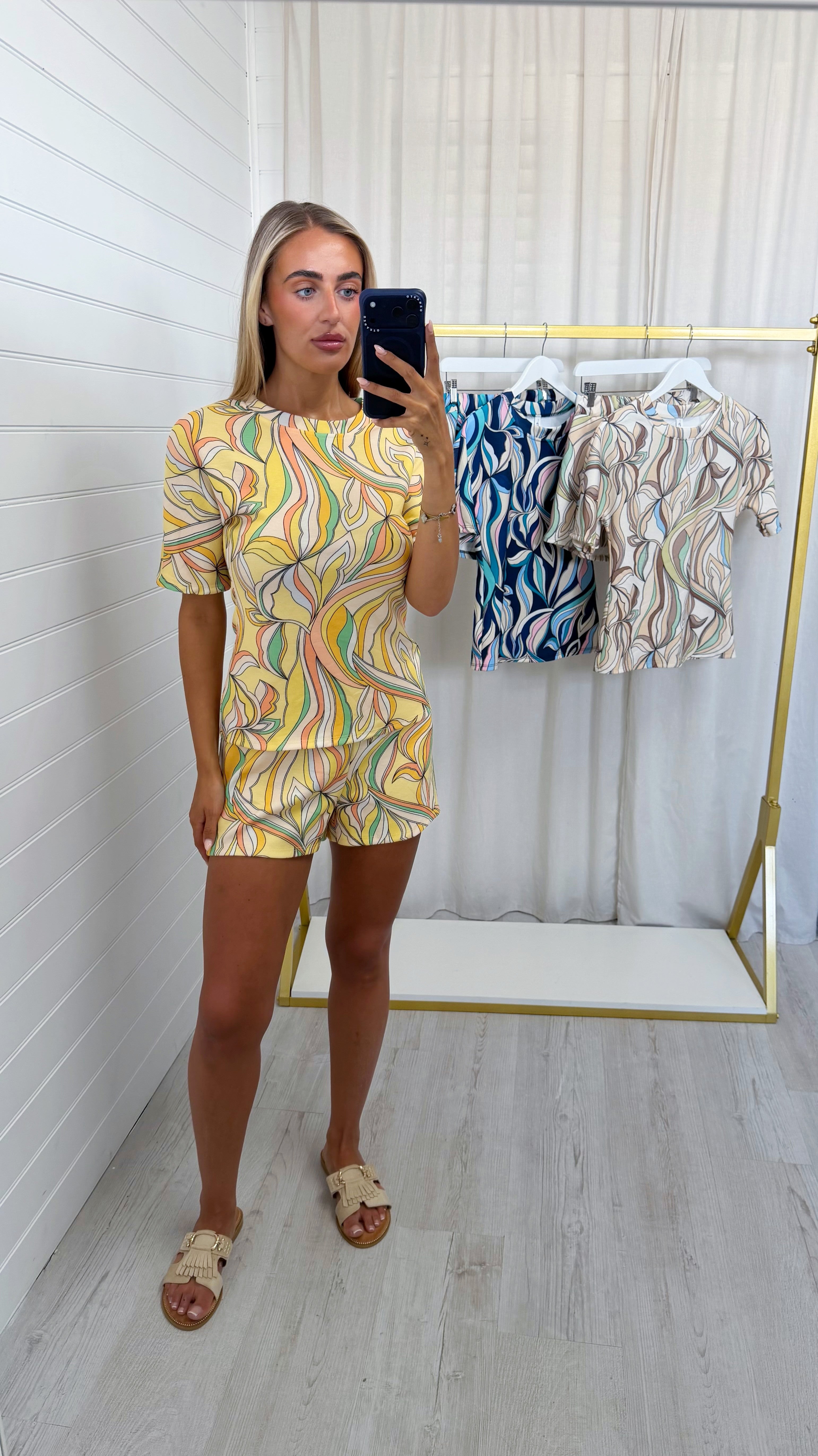 Petal Print T-Shirt and Shorts Co-Ord - LEMON
