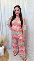 PLUS Zig Zag Batwing Top and Trousers Co-Ord - ORANGE