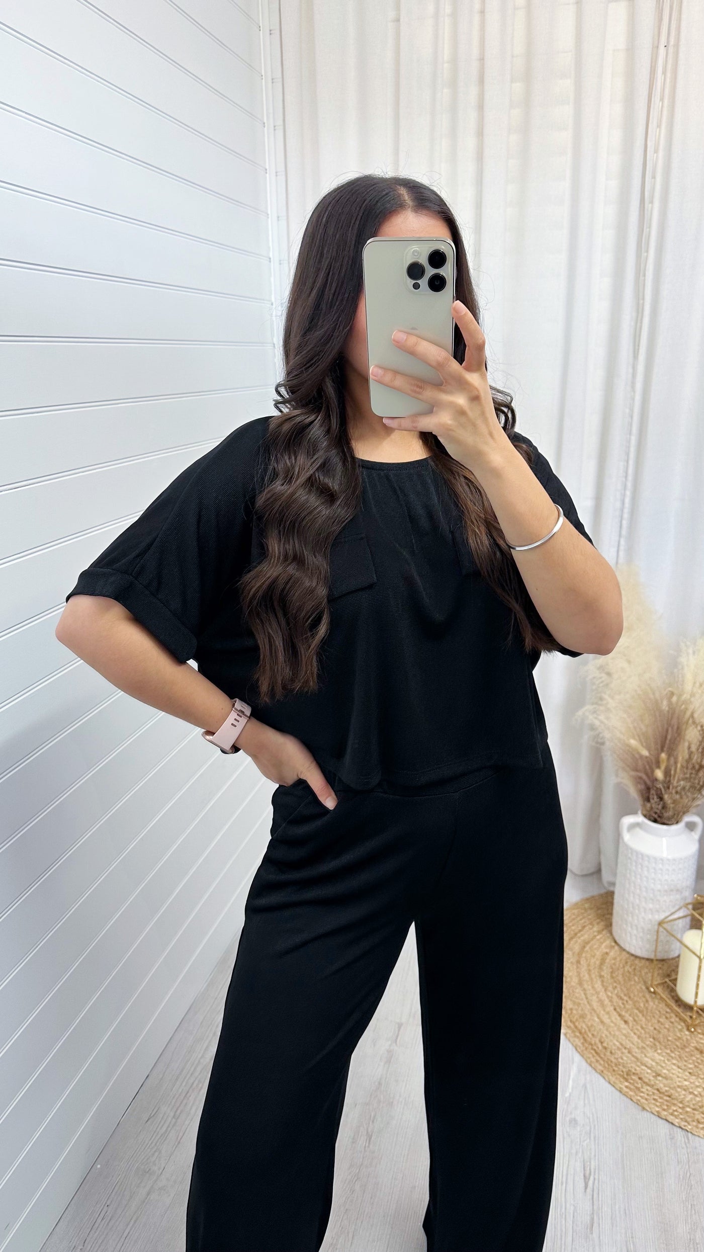 Cropped Loose Fit Top and Trousers Co-Ord - BLACK